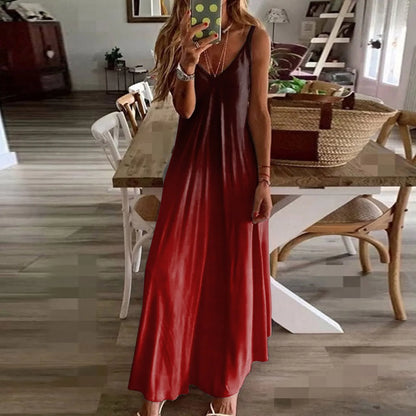 Gradient Print Spaghetti Strap Maxi Dress with Relaxed Boho Silhouette