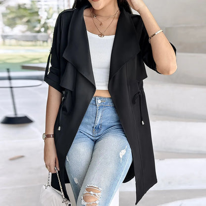 Women's Lightweight Longline Utility Trench Jacket with Relaxed Fit Contemporary Streetwear Outerwear