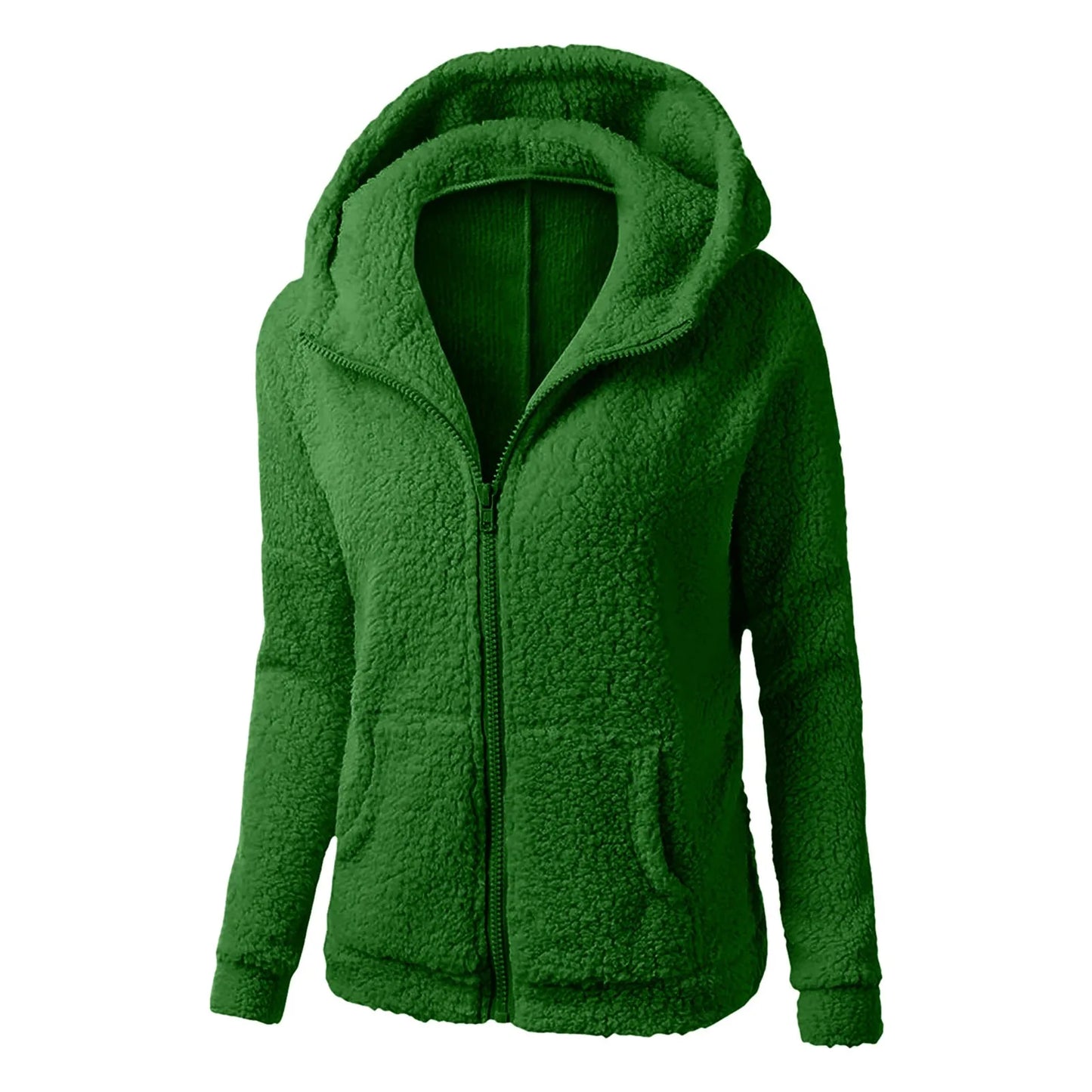 Women's Plush Zip-Up Hooded Fleece Jacket with Relaxed Fit for Everyday Streetwear Style