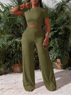 Women's Knit Crop Top and Wide Leg Pants Co-Ord Set