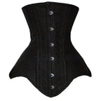Classic Black Long Torso Underbust Corset with Front Busk Closure and Structured Steel Boning