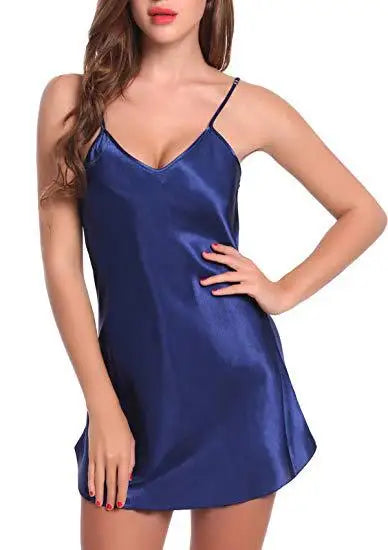 Vibrant Red Satin-Finish Slip Dress with Minimalist V-Neckline