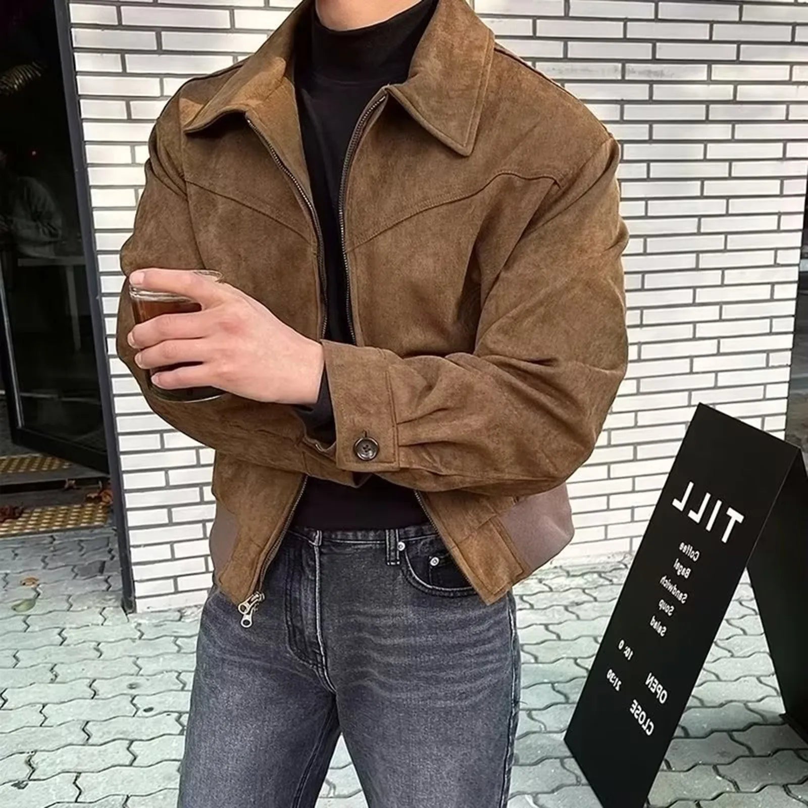Men's Vintage-Inspired Cropped Zip Jacket with Relaxed Workwear Silhouette