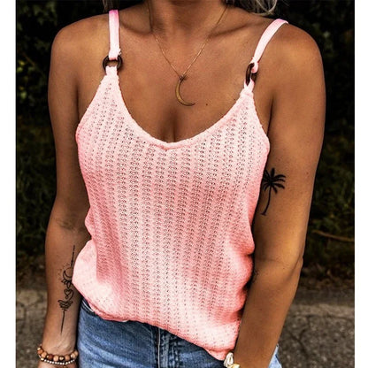 Relaxed Knit Tank Top with Thin Straps Square Neck Contemporary Casual Style