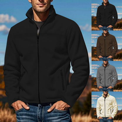 Men's Full Zip Fleece Jacket with Stand Collar for Everyday Outdoor Streetwear Layering
