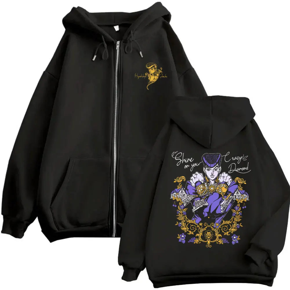 Anime Manga Streetwear Graphic Zip Hoodie With Oversized Urban Aesthetic