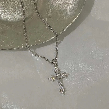 Crystal Cross Pendant Necklace for Gothic Dark Feminine and Y2K Styling