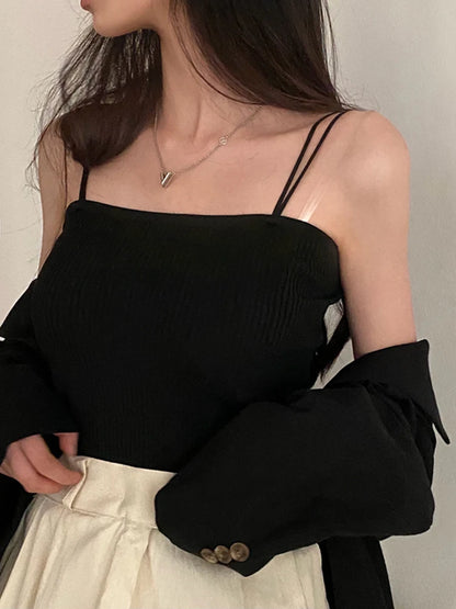 Ribbed Square Neck Tank Top with Slim Fit Stretch Everyday Streetwear Camisole