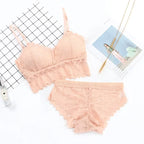 Scalloped Floral Lace Longline Camisole Bralette and Seamless Laser-Cut Brief Set