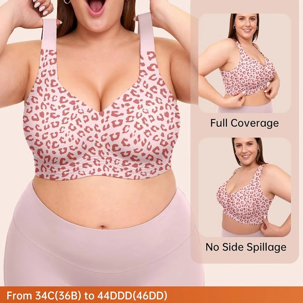 Pink Leopard Print Seamless Wire-Free Full-Coverage Support Bra