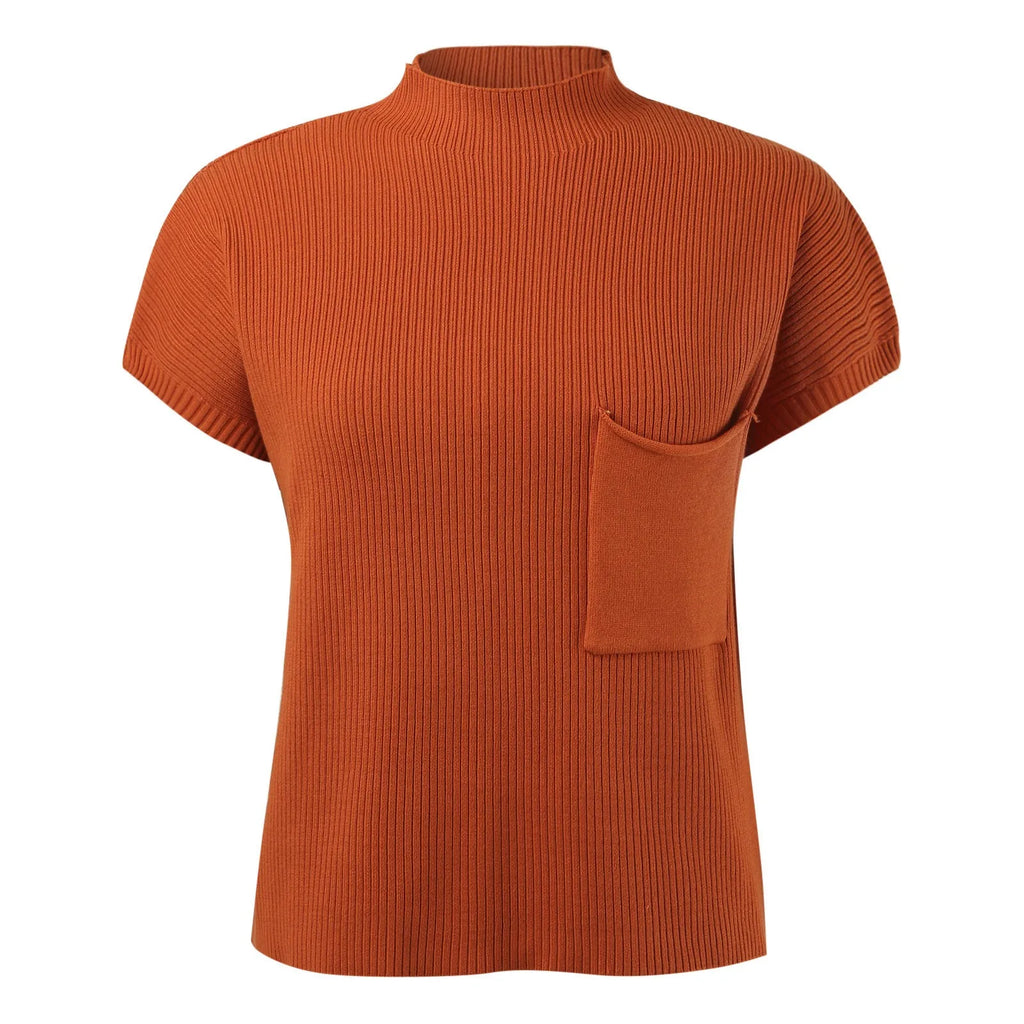 Women's Mock Neck Knit Sweater Vest with Relaxed Cap Sleeve Silhouette