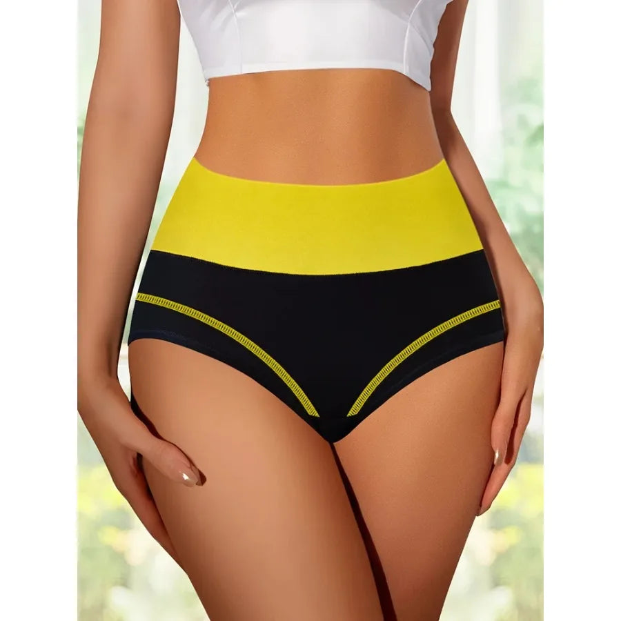 4-Piece Women’s High-Waisted Briefs Set with Contrast Waistbands, Full-Coverage Silhouette and Assorted Colors