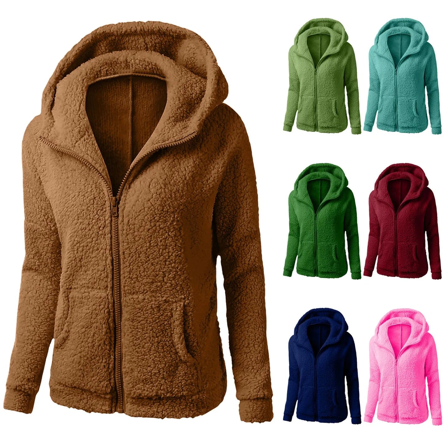 Women's Plush Zip-Up Hooded Fleece Jacket with Relaxed Fit for Everyday Streetwear Style