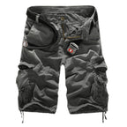 Men's Utility Cargo Shorts with Distressed Details and Multi Pocket Casual Streetwear Design