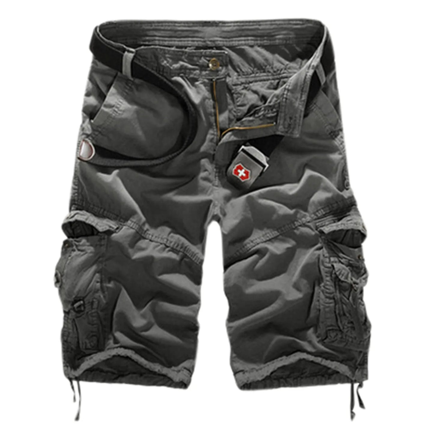 Men's Utility Cargo Shorts with Distressed Details and Multi Pocket Casual Streetwear Design