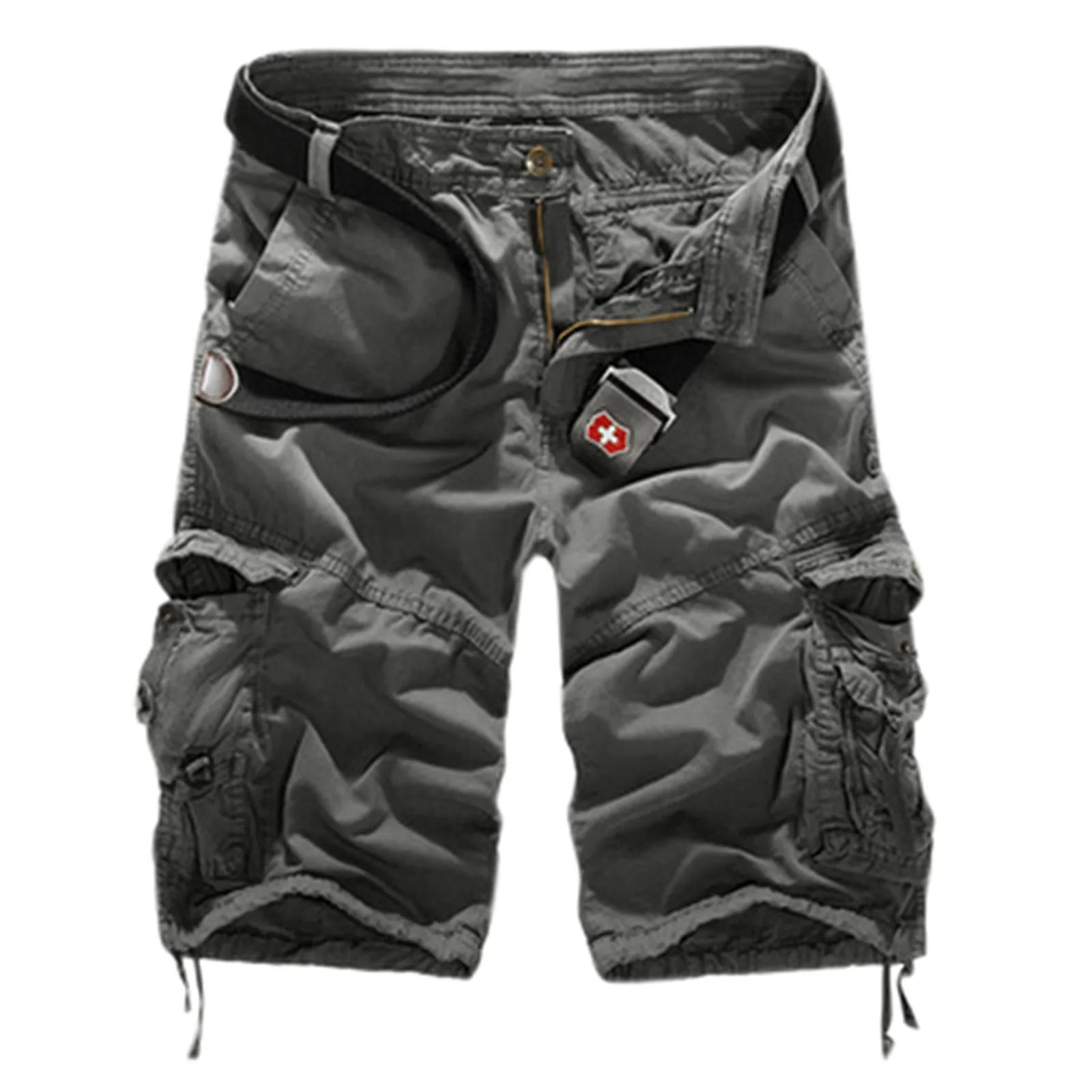Men's Utility Cargo Shorts with Distressed Details and Multi Pocket Casual Streetwear Design
