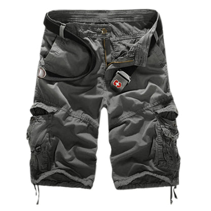 Men's Utility Cargo Shorts with Distressed Details and Multi Pocket Casual Streetwear Design
