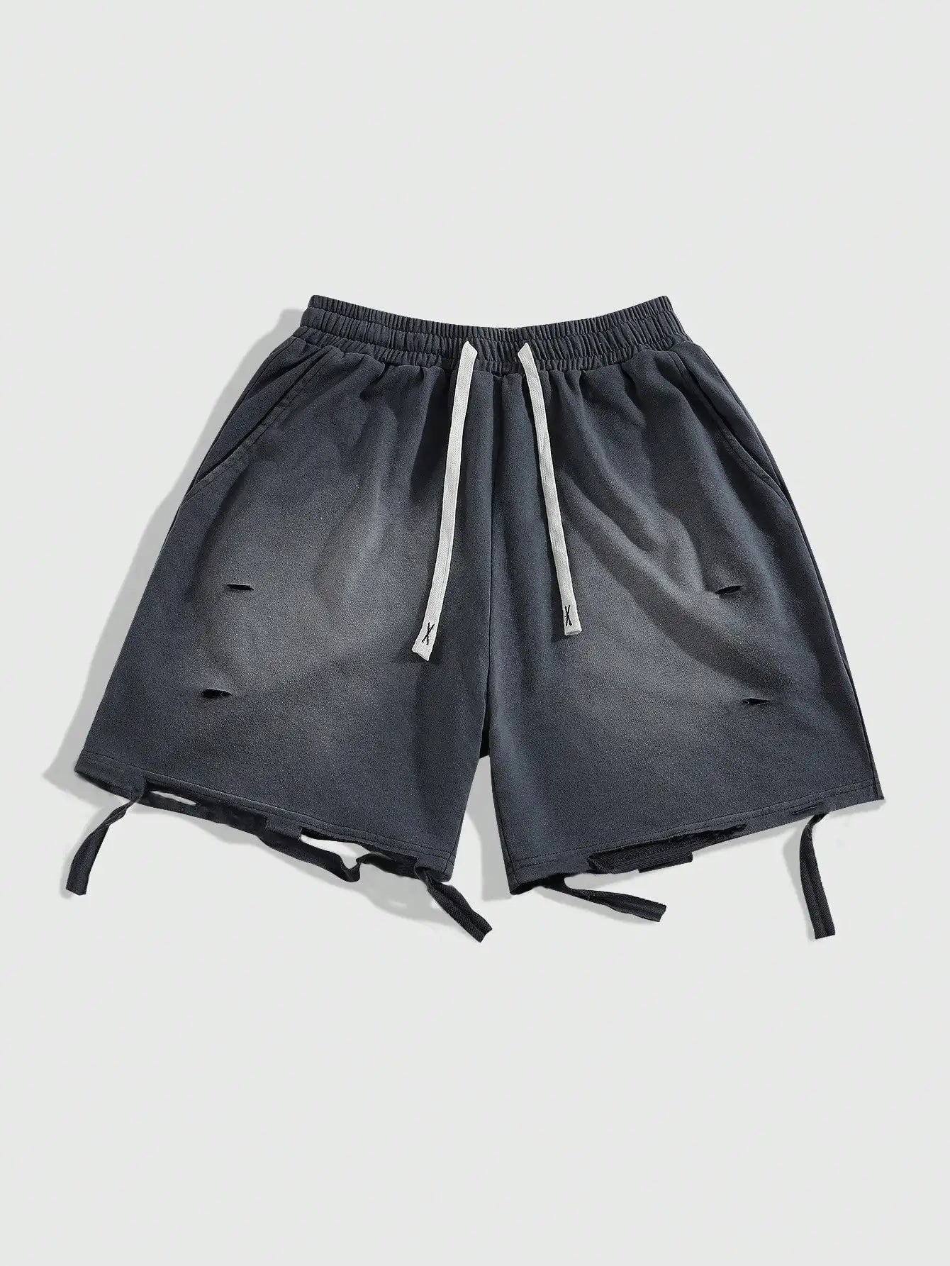Men's Loose Graphic Print Drawstring Sports Shorts with Distressed Streetwear Inspired Design