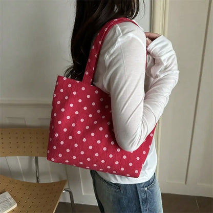 Polka Dot Canvas Tote Shoulder Bag with Everyday Carry Design