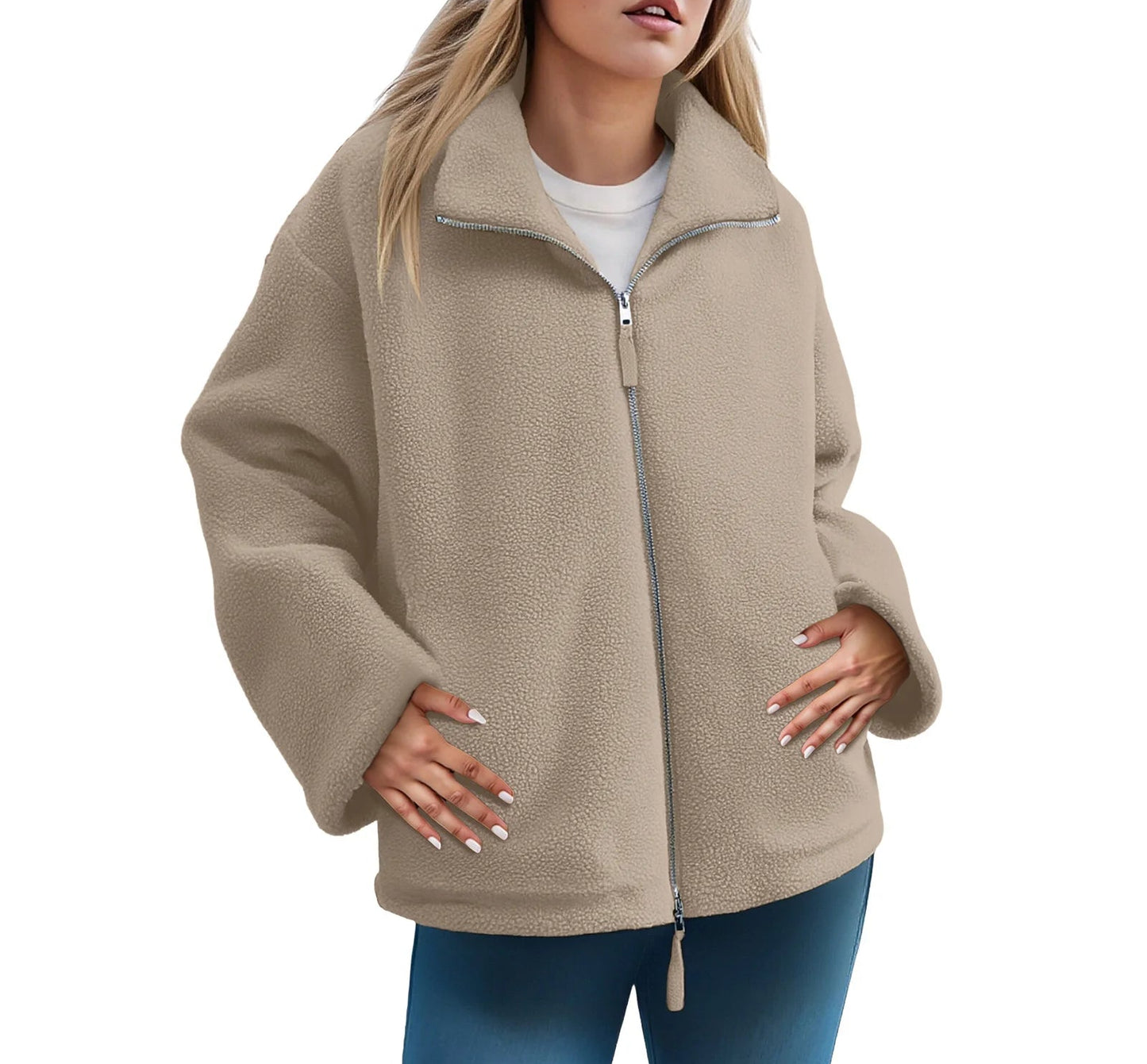 Women's Plush Half Zip Fleece Pullover with Relaxed Contemporary Casual Streetwear Fit