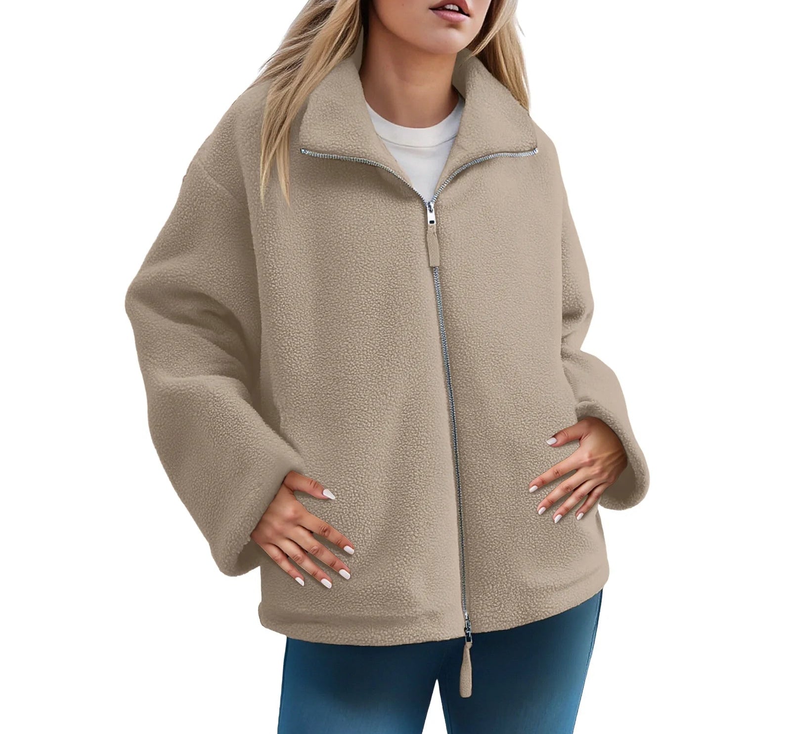Women's Plush Half Zip Fleece Pullover with Relaxed Contemporary Casual Streetwear Fit