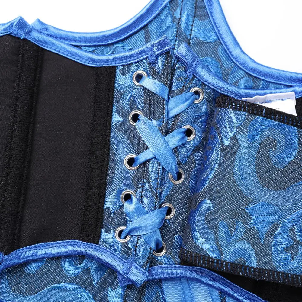 Royal Blue Jacquard Waist Cincher with Dramatic Scalloped Edges and Back Lace-Up