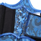 Royal Blue Jacquard Waist Cincher with Dramatic Scalloped Edges and Back Lace-Up