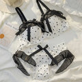 Playful Black and White Polka Dot Wire-Free Ruffled Bra Set