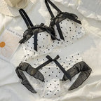 Playful Black and White Polka Dot Wire-Free Ruffled Bra Set