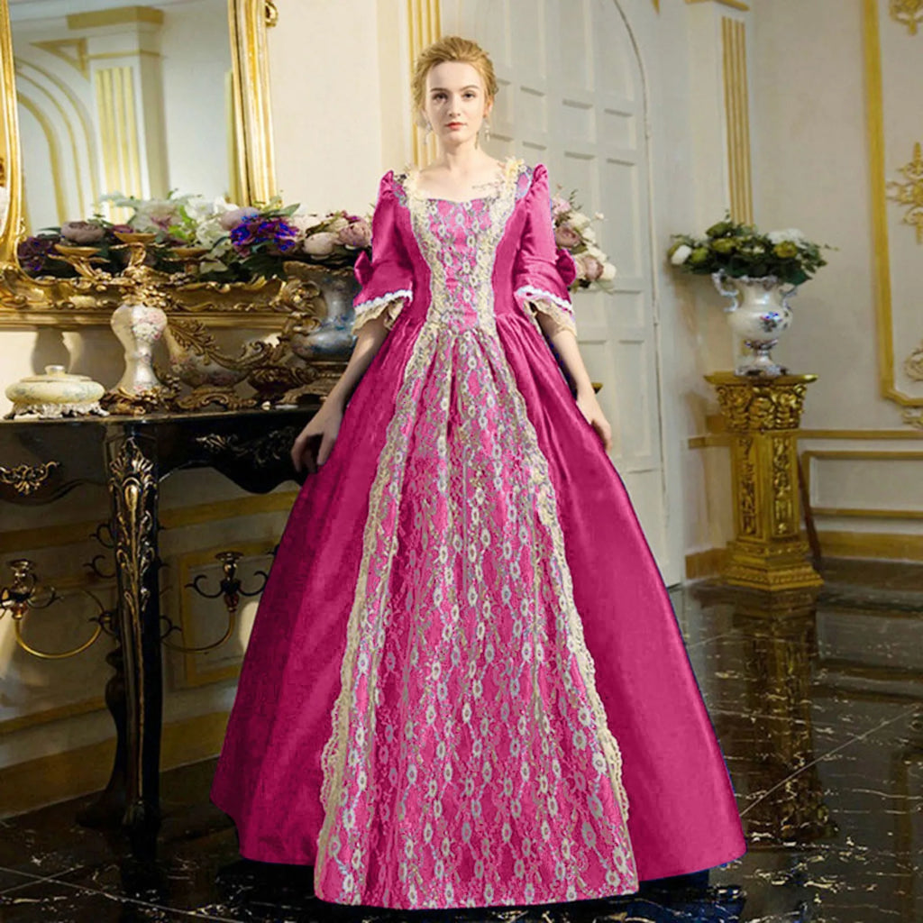 Dramatic Renaissance-Inspired Ball Gown with Ornate Brocade Panel and Flared Sleeves