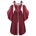 Women's Renaissance-Inspired Corset Dress Set with Bell Sleeves and Layered Overdress