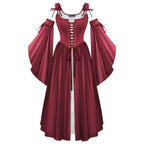 Women's Renaissance-Inspired Corset Dress Set with Bell Sleeves and Layered Overdress