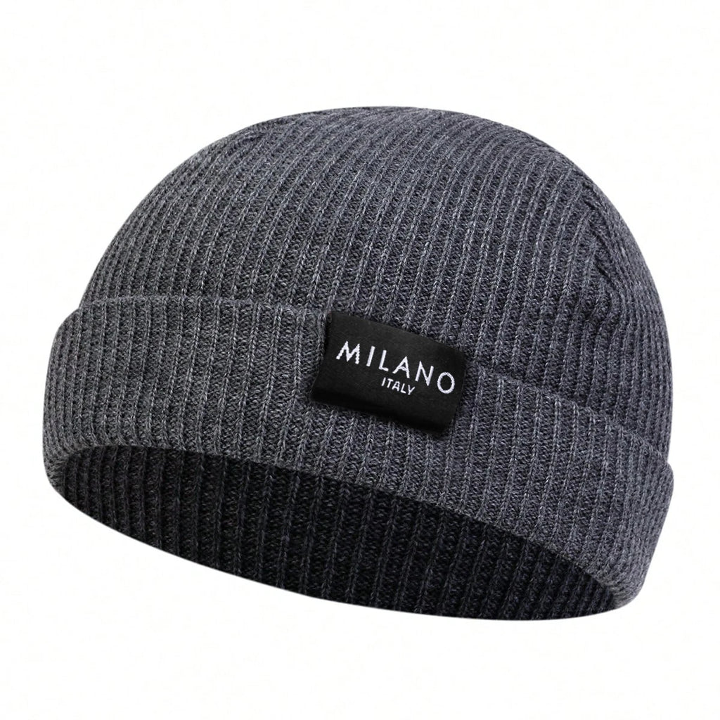 Minimalist Ribbed Polyester Knit Beanie with Woven Patch for Casual Streetwear Everyday Style