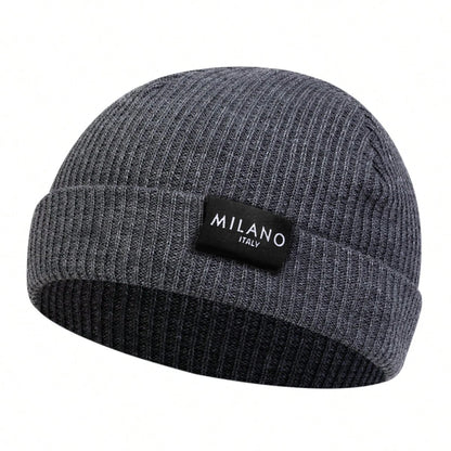 Minimalist Ribbed Polyester Knit Beanie with Woven Patch for Casual Streetwear Everyday Style