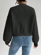 Women's Ribbed V Neck Button Front Cardigan with Cropped Relaxed Fit