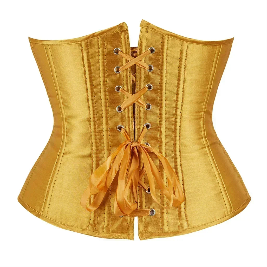 Satin Underbust Corset with Busk Front Closure and Structured Waist Silhouette