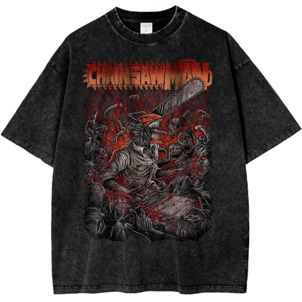 Anime Shadow Warrior Oversized Vintage Wash Streetwear Graphic T-Shirt