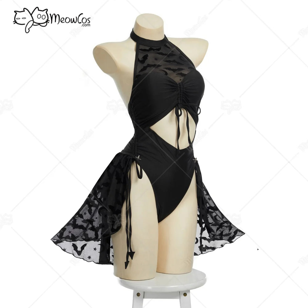 Women's Halter Cutout One Piece Swimsuit with Sheer Panel Skirt and Contemporary Design
