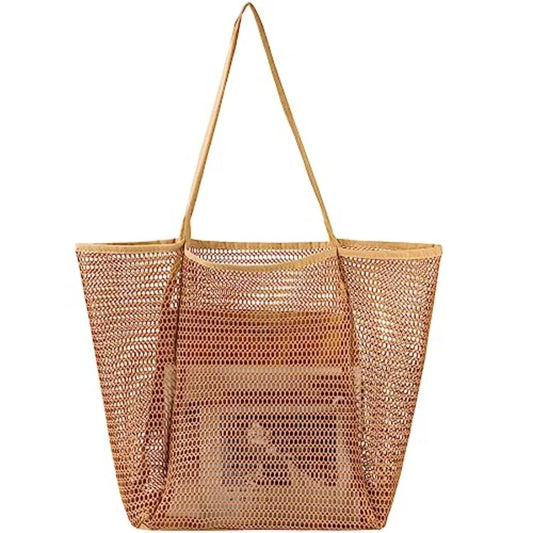 Open Weave Beach Tote Shoulder Bag with Lightweight Carry Design