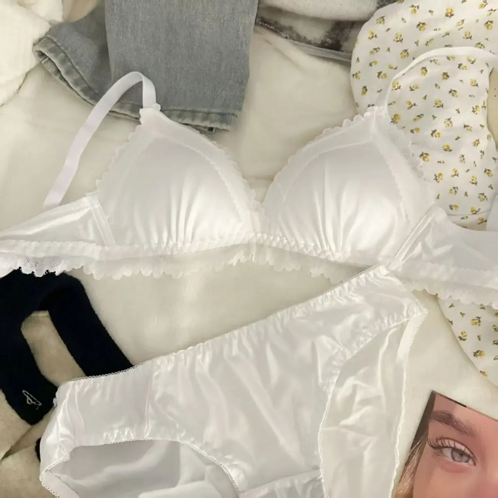 Lustrous Liquid-Satin Triangle Bralette and Matching Scalloped Brief Intimates Set