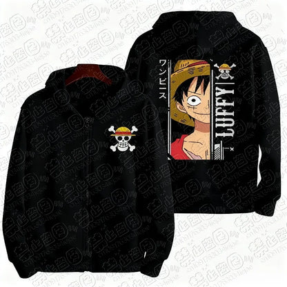 Manga Streetwear Zip Hoodie with Retro Pirate Adventure Artwork