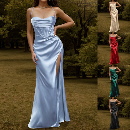 Minimalist Satin Slip Maxi Dress with Dark Romantic Alternative Fashion Style