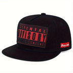 Adjustable Flat Brim Baseball Cap with Graphic Patch for Contemporary Streetwear Fashion Style