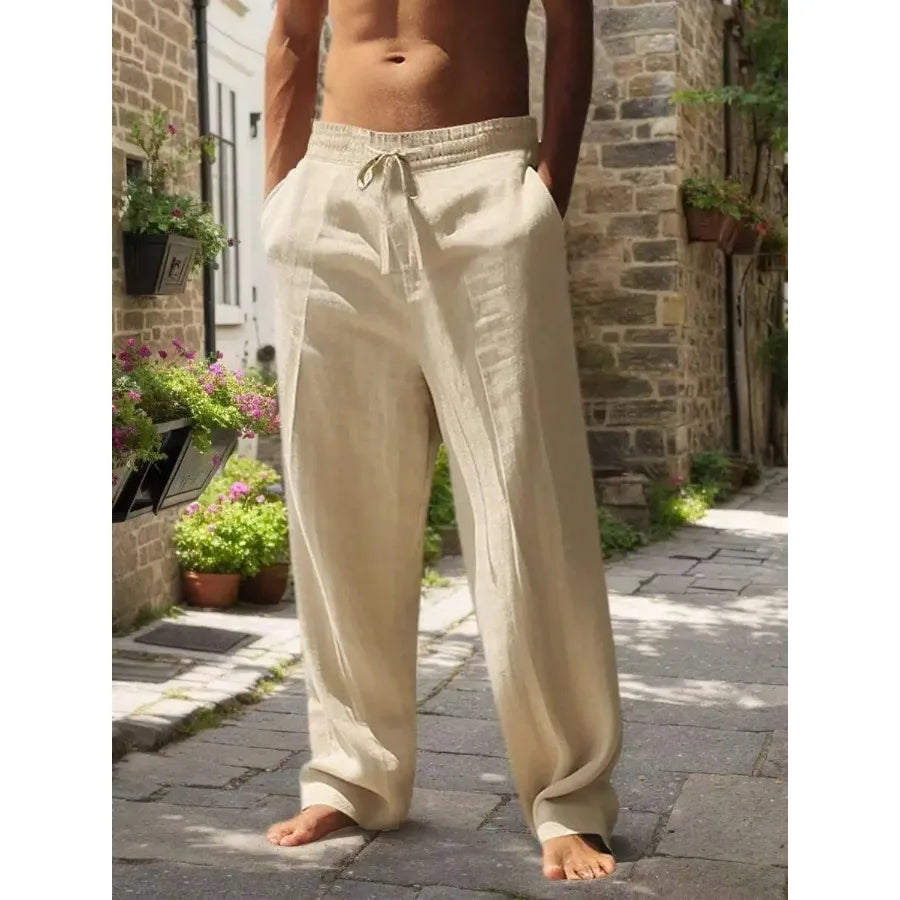 Men's Drawstring Wide Leg Casual Pants with Relaxed Fit and Lightweight Everyday Comfort