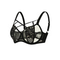 Black Sheer Mesh Underwire Minimizer Bra with Strappy Detail