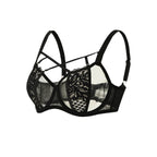Black Sheer Mesh Underwire Minimizer Bra with Strappy Detail