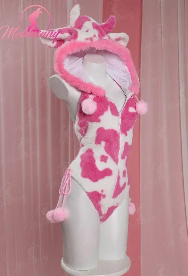Women's Hooded Plush Romper with Animal Print Pattern, Paw Gloves and Matching Accessories