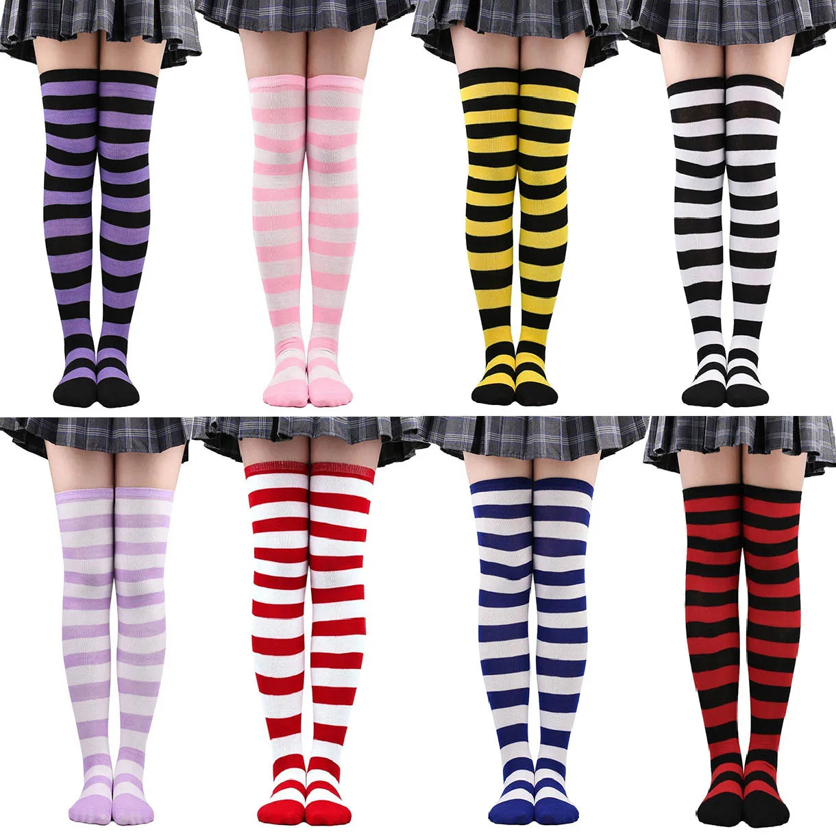 Striped Over-the-Knee Socks with Stretch Knit Design for Everyday Streetwear and Y2K Styling