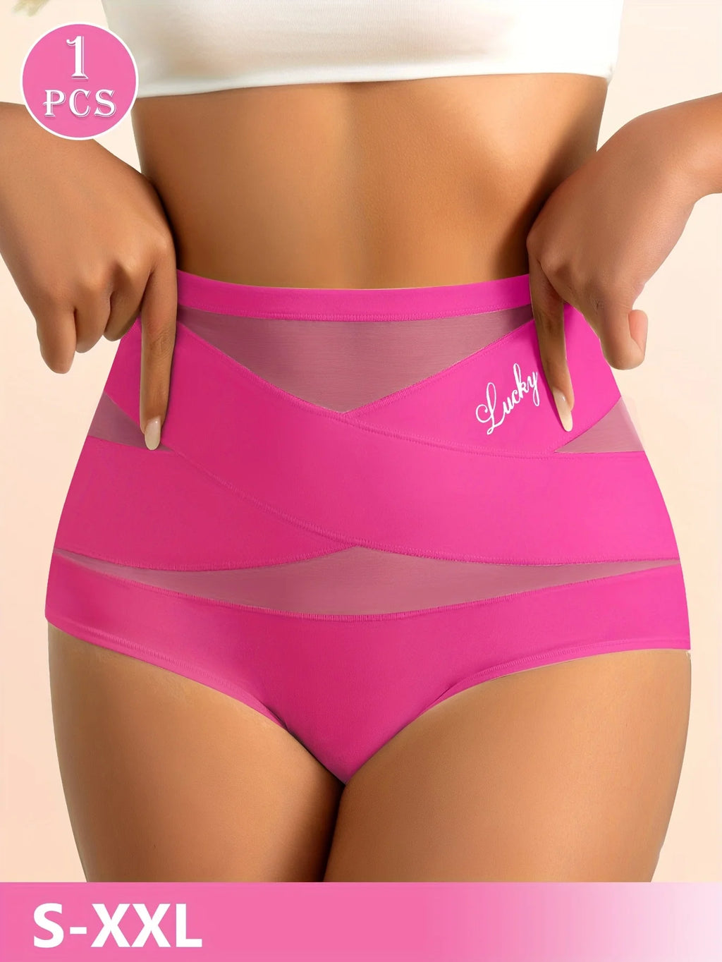 High-Waisted Geometric Mesh Panel Brief with Solid Base
