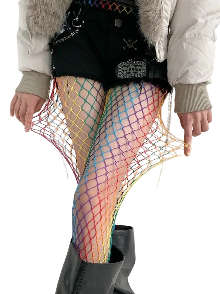 Large Mesh Fishnet Tights with Stretch Construction for Contemporary Alternative Streetwear Looks